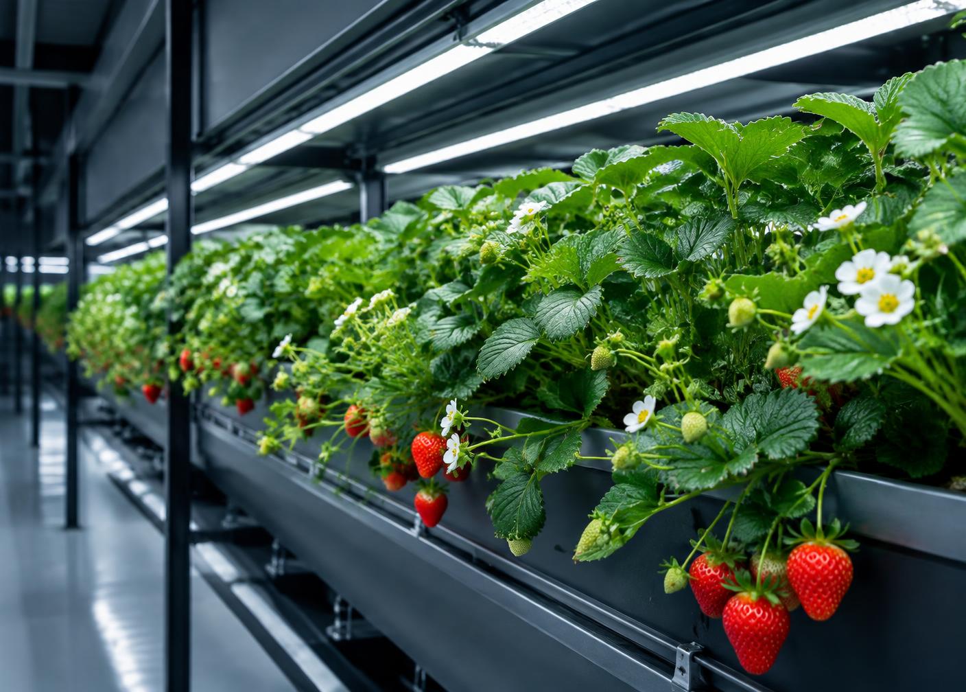 Strawberries & Berries cultivated under commercial LED grow lights