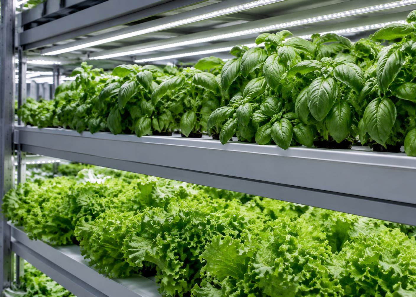 Leafy Greens cultivated under commercial LED grow lights